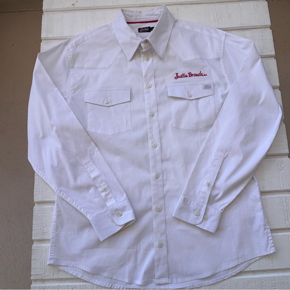 Justin‎ Men’s “Justin Brands Inc.” Western Style Button Up Shirt Size Large